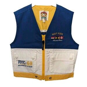 VTG Bossini Team Navy Kids Vest Cruise Blue Yellow Full Zip Rare Size 110 (4/5)